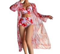 Genérico Bikini Mujer Braga Bikini Alta Reductora Conjunto de de Piezas con Sujetador Estampado Multicolor Sexy Verano para Mujer sin Soporte Traje BañO con (Red, M)