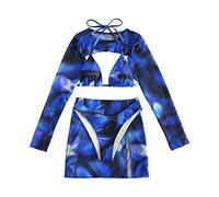 Genérico Bikini Mujer Braga Bikini Alta Reductora Traje de baño de Piezas con Falda Malla Estampada Traje baño Manga Larga con ñ ñ Mujer Bragas (Blue, M)