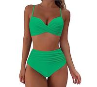 Genérico Bikini+Mujer+con+Relleno+Y+Push+Up Bikini de Cintura Alta para Mujer, bañador Sexy realce Piezas, Traje baño Vintage Conjunto con BañAdor Embarazada (Green, L)