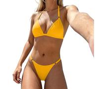 Genérico Bikini Mujer Push Up, Traje De Baño para Mujer, Bikini Minimalista De TriáNgulo Liso con Detalle De Anillo MetáLico para Traje De BañO De Dos Piezas Ropa De Playa Moda De BañO