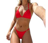 Genérico Bikini Mujer Push Up, Traje De Baño para Mujer, Bikini Minimalista De TriáNgulo Liso con Detalle De Anillo MetáLico para Traje De BañO De Dos Piezas Ropa De Playa Moda De BañO