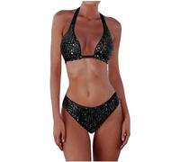 Genérico Bikini Push Up Mujer, Traje De Baño para Mujer, Traje De BañO De Bikini Multicolor con TriáNgulo Y Lentejuelas para Mujer