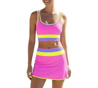 Genérico Bikini Push Up Viquinis Mujer 2026 Tallas Grandes Trajes de Baño Tankini para Mujer,Trajes de Baño Tankini Piezas con Top Tirantes Estampado Y Shorts Bañador Deportivo (Pink,XL)