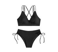 Genérico Bikini Reductor Pecho Mujer Bikini Sin Relleno Women's Sets Two Piece Swimsuit V Neck High Waisted Ruched Tummy 2025 Summer Bathing Suit Bikinis Mujer 2026 Reductor (Black, L)