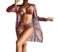 Genérico Bikini Reductor Pecho Mujer Biquini Mujer Conjunto de Bikini de Piezas con Sujetador Estampado Multicolor Sexy Verano para sin Soporte Bikinis 2026 (Orange, S)