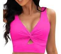 Genérico Bikini Sexy Bikini Braga Alta Mujer Reductora Tops For Women Cropped Tankini Tops Beach Padded Knot Cut out Adjustable Tank Swimwear Top BañAdor Push-Up con (Hot Pink, XXL)