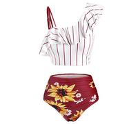 Genérico Bikini Sexy Conjunto Mujer Vestir Piezas Bikini Estampado Girasol Mujer Plus Traje de baño Acolchado Tamaño Superposición -Up Trajes de bañ Tankinis Set ñAdor Push-Up con (Wine, M)