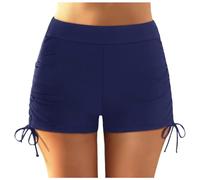 Genérico Bikini Women Plus Size High Waist Bottoms Swim Briefs Beach Shorts Ruched Bottom High Cut Swim Bottom Full Coverage Swimsuit Bottom Sports Yoga Shorts Swimbottom (Dark Blue, L)
