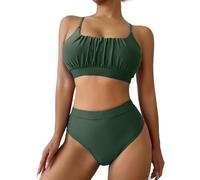 Genérico Bikinis Mujer 2026 BañAdor Piezas Mujer Women's Two Piece Swimsuit Sexy Swimsuit Solid Color High Waisted Bikini Traje De BañO Bikini Banador (Green, S)