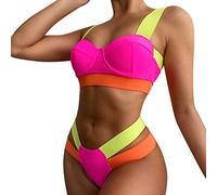 Genérico Bikinis Mujer 2026 Bikini Push-Up con Relleno Traje de baño de Piezas R para Mujer, Traje baño Sexy Dividido en Colores Surtidos, ñ, ñ Sujetador (Hot Pink, M)