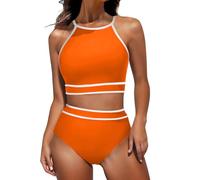 Genérico Bikinis Mujer 2026 Bikini Red Point Mujer Conjunto de Bikini de 2 Piezas para, Traje baño Deportivo Cuello Alto y Cintura Alta para Verano Traje BañO (Orange, L)