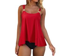 Genérico Bikinis Mujer 2026 Bikini Reductor Pecho Women's Swimsuit with Breast Without Bracket Solid Color Mesh Patchwork Traje De BañO Mujer Bikini Sin Tirantes (Red, S)