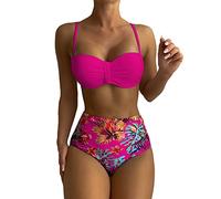 Genérico Bikinis Mujer 2026 Braga Bikini Alta Reductora Conjuntos de Bikini para Mujer Trajes de baño Piezas Talle Estampado Trajes baño ñ Traje ñ (Hot Pink, M)