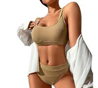 Genérico Bikinis Mujer 2026 Bragas Bikini Mujer Altas Mujeres Sex Bikini Set Backless Piezas de Playa Hot Sexy Stripe Prints Trajes de baño Tankinis Set Traje BañO Bragas (Khaki, S)