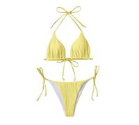 Genérico Bikinis Mujer 2026 Sujetador Bikini Mujer Women's Split Bikini Sexy Solid Color European and American Fashion Swimsuit Three Point Traje De BañO Braga Alta (Yellow, M)