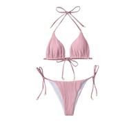 Genérico Bikinis Mujer 2026 Sujetador Bikini Mujer Women's Split Bikini Sexy Solid Color European and American Fashion Swimsuit Three Point Traje De BañO Braga Alta (Pink, L)