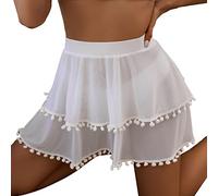 Genérico Bikinis Mujer 2026 Vikinis para Mujeres 2026 Up Layer Doble Mujer Falda Beach Bikini Cover Cover Wrap Up Falda Mallas para Traje de baño Beach Traje De BañO Bikinis (White, S)