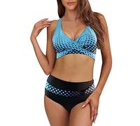 Genérico Bikinis Mujer Bikini Braga Alta Reductora Beachwear de Mujer en Cintura Top Swimsit High Bikini Set Swimsuit Llenado Swimsuit Print Bra Set Print BrasileñO Sujetador (Blue, L)