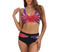 Genérico Bikinis Mujer Bikini Braga Alta Reductora Beachwear de Mujer en Cintura Top Swimsit High Bikini Set Swimsuit Llenado Swimsuit Print Bra Set Print BrasileñO Sujetador (Red, L)