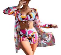 Genérico Bikinis Mujer Bikini Push-Up con Relleno Conjunto de Bikini Sexy de 3 Piezas para Mujer, Traje baño Manga Larga con Efecto Up, cárdigan Playa, BrasileñO (Hot Pink, M)