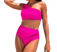 Genérico Bikinis Mujer Bikini Talla Grande Braga Alta Bikini Set For Women Plus Size Bathing Suit Tank Swimsuit Mid Waist Deep V Neck Wide Straps Mesh Back Hook BrasileñO (Hot Pink, M)