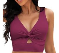 Genérico Bikinis Mujer Bikinis Mujer 2026 BrasileñA Bikini Tops For Women Cropped Tankini Tops Beach Padded Knot Cut out Adjustable Tank Swimwear Top Bikini BrasileñO +Braga+Alta (Wine, S)