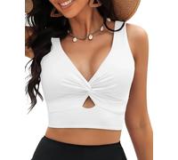 Genérico Bikinis Mujer Bikinis Mujer 2026 BrasileñA Bikini Tops For Women Cropped Tankini Tops Beach Padded Knot Cut out Adjustable Tank Swimwear Top Bikini BrasileñO (White, L)
