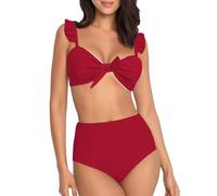 Genérico Bikinis Mujer Sujetador Bikini Mujer Talla Grande Tween Women Swimsuit Two Piece Bikini Sets with Chest BrasileñO Talle Alto Reductor (Red, S)