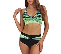 Genérico Bikinis Mujer Tankinis Mujer 2026 Reductores Set de Serie Alta Beachwears Lleno de impresión Bikini Swimsuit Print Mujeres Traje baño Femenino Waisted Bikini BrasileñO (Green, M)