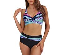 Genérico Bikinis Mujer Tankinis Mujer 2026 Reductores Set de Serie Alta Beachwears Lleno de impresión Bikini Swimsuit Print Mujeres Traje baño Femenino Waisted Bikini BrasileñO (Blue, M)