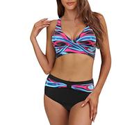 Genérico Bikinis Mujer Tankinis Mujer 2026 Reductores Set de Serie Alta Beachwears Lleno de impresión Bikini Swimsuit Print Mujeres Traje baño Femenino Waisted Bikini BrasileñO (Red, S)