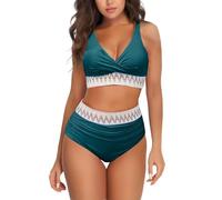 Genérico Bikinis Push-Up Mujer BañAdores Mujer Push-Up Bikini Set For Women Plus Size Bathing Suit Tank Swimsuit Mid Waist Deep V Neck Wide Straps Mesh Back Hook Bikini Sin (Sky Blue, L)