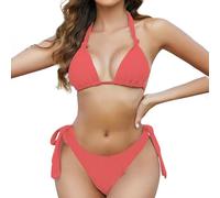 Genérico Bikinis Push-Up Mujer Bikini Cintura Alta Mujer New Bikini Women's Two Piece Swimsuit Solid Color Three Point European and American Sexy Sin Relleno Red Point (Red, XL)