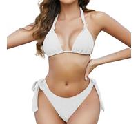 Genérico Bikinis Push-Up Mujer Bikini Cintura Alta Mujer New Bikini Women's Two Piece Swimsuit Solid Color Three Point European and American Sexy Sin Relleno Red Point (White, XL)