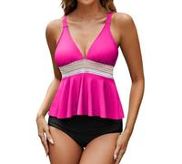 Genérico Bikinis Push-Up Mujer Bikini con Braga Alta Retro Wrap High Waist Bikini Piece Swimsuit Print Tow Set Piece Women Front Two Ruched Swimwears Crisscross Sin (Hot Pink, M)