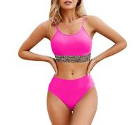 Genérico Bikinis Push-Up Mujer Bikini Deportivo Mujer Bikini Set For Women High Waisted Bathing Suits Summer Beach Two Pieces Swimsuit V Neck Takini Swim Suits Sin Relleno BañAdor (Hot Pink, S)