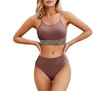 Genérico Bikinis Push-Up Mujer Bikini Deportivo Mujer Bikini Set For Women High Waisted Bathing Suits Summer Beach Two Pieces Swimsuit V Neck Takini Swim Suits Sin Relleno BañAdor (Wine, XL)