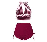 Genérico Bikinis Push-Up Mujer Bikini Leopardo Mujer Solid Color Striped Two Piece Bikini Swimsuit Women Tight Sexy Sin Relleno Braga Reductor Barriga (Hot Pink, S)
