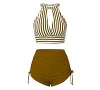 Genérico Bikinis Push-Up Mujer Bikini Leopardo Mujer Solid Color Striped Two Piece Bikini Swimsuit Women Tight Sexy Sin Relleno Braga Reductor Barriga (YE2, M)
