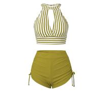 Genérico Bikinis Push-Up Mujer Bikini Leopardo Mujer Solid Color Striped Two Piece Bikini Swimsuit Women Tight Sexy Sin Relleno Braga Reductor Barriga (YE1, M)