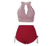 Genérico Bikinis Push-Up Mujer Bikini Leopardo Mujer Solid Color Striped Two Piece Bikini Swimsuit Women Tight Sexy Sin Relleno Braga Reductor Barriga (RD1, XXL)