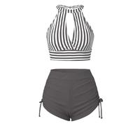 Genérico Bikinis Push-Up Mujer Bikini Leopardo Mujer Solid Color Striped Two Piece Bikini Swimsuit Women Tight Sexy Sin Relleno Braga Reductor Barriga (Grey, XL)
