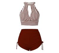 Genérico Bikinis Push-Up Mujer Bikini Leopardo Mujer Solid Color Striped Two Piece Bikini Swimsuit Women Tight Sexy Sin Relleno Braga Reductor Barriga (RD3, S)