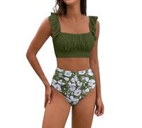 Genérico Bikinis Push-Up Mujer Bikini Mujer Braga Alta Women's Flanged Bikini Set with Breast Without Brackets Sin Relleno Negro Push-Up (Green, M)
