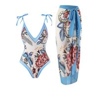 Genérico Bikinis Push-Up Mujer Bikini Mujer Reductor Verano Playa Junto al mar Conservador Sombreado del Vientre Sin Espalda Sexy Tamaño Grande Impresión Retro Bikini Sin Relleno Braga (Blue, S)