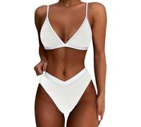 Genérico Bikinis Push-Up Mujer Bikini Mujer Women High Cut Bikini Sets Sexy High Waisted 2 Piece Swimsuit Sin Relleno Sin Tirantes (White, XL)