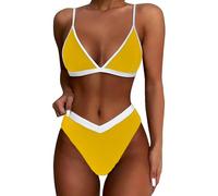Genérico Bikinis Push-Up Mujer Bikini Mujer Women High Cut Bikini Sets Sexy High Waisted 2 Piece Swimsuit Sin Relleno Sin Tirantes (Yellow, XL)