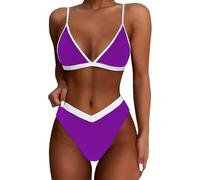 Genérico Bikinis Push-Up Mujer Bikini Mujer Women High Cut Bikini Sets Sexy High Waisted 2 Piece Swimsuit Sin Relleno Sin Tirantes (Purple, M)