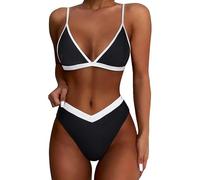 Genérico Bikinis Push-Up Mujer Bikini Mujer Women High Cut Bikini Sets Sexy High Waisted 2 Piece Swimsuit Sin Relleno Sin Tirantes (Black, M)