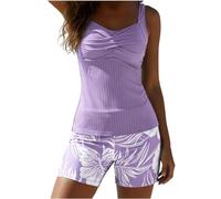 Genérico Bikinis Push-Up Mujer Bikini Reductor Barriga Conjunto de Piezas con Estampado y Abertura Grande para Mujer, Nuevo, con Esquinas Planas Takeni Bikini Sin Relleno (Dark Purple, L)